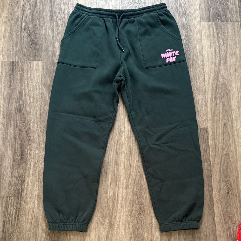 White fox Green Sweatpants with Pink Bubble Letter Logo Women’s Casual Jogger